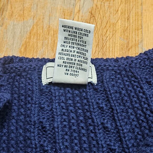 LL Bean Blue Cotton Fisherman Sweater Womens M Cable Knit Preppy‎ - Picture 3 of 8